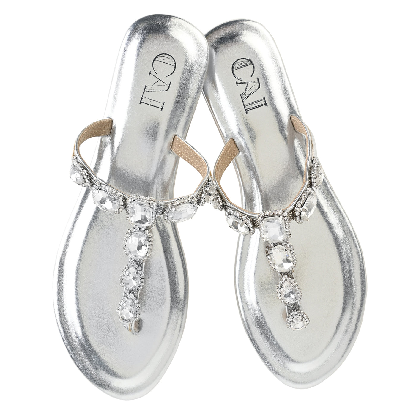 ASOS Faraway Embellished T-bar Flat Sandals in Metallic | Lyst